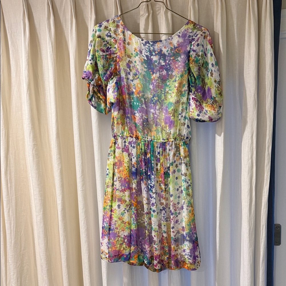 ECI Multicolor Floral Puff Sleeve Mini Dress